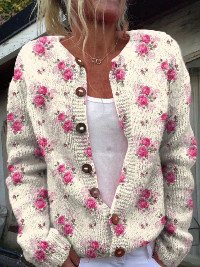 Wilma – Watercolor French Rose Cardigan