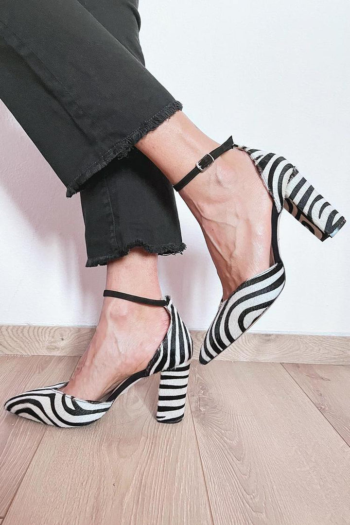 Lydia - Zebra Print Pumps With Ankle Strap