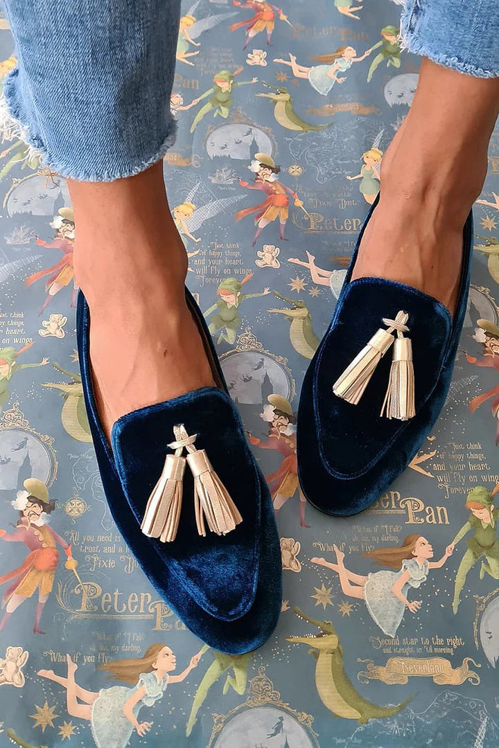 Hannah - Midnight Elegance Loafers with Champagne Tassels
