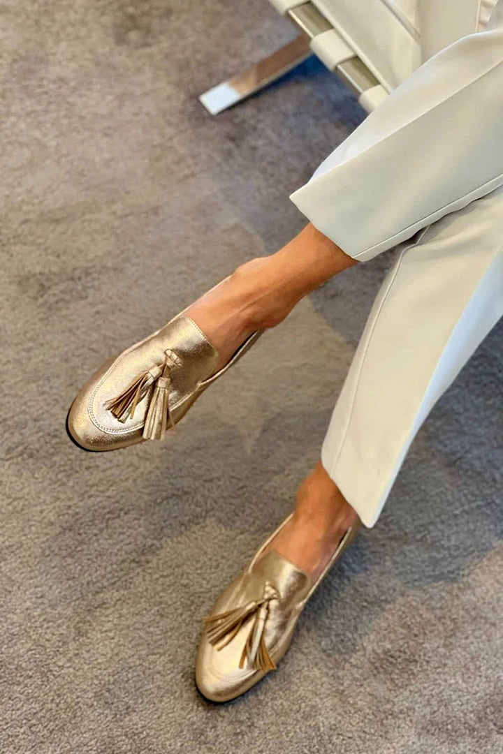 Naomi - Gold Mocassin With Tassels