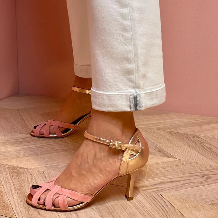 Serena - Strappy Peach Mid Heels