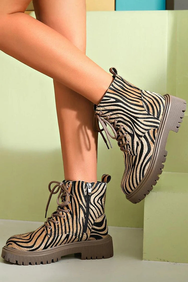 Blair - Zebra Print Lace-Up Boots