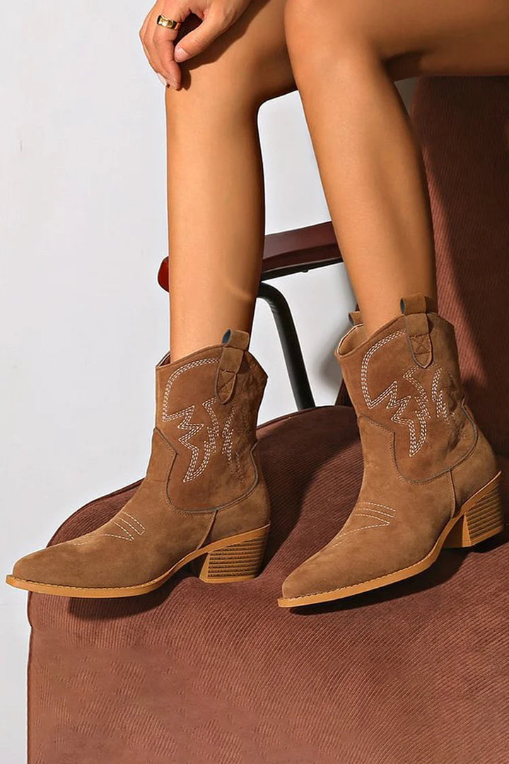 Ellie - Pointed Western Ankle Boot