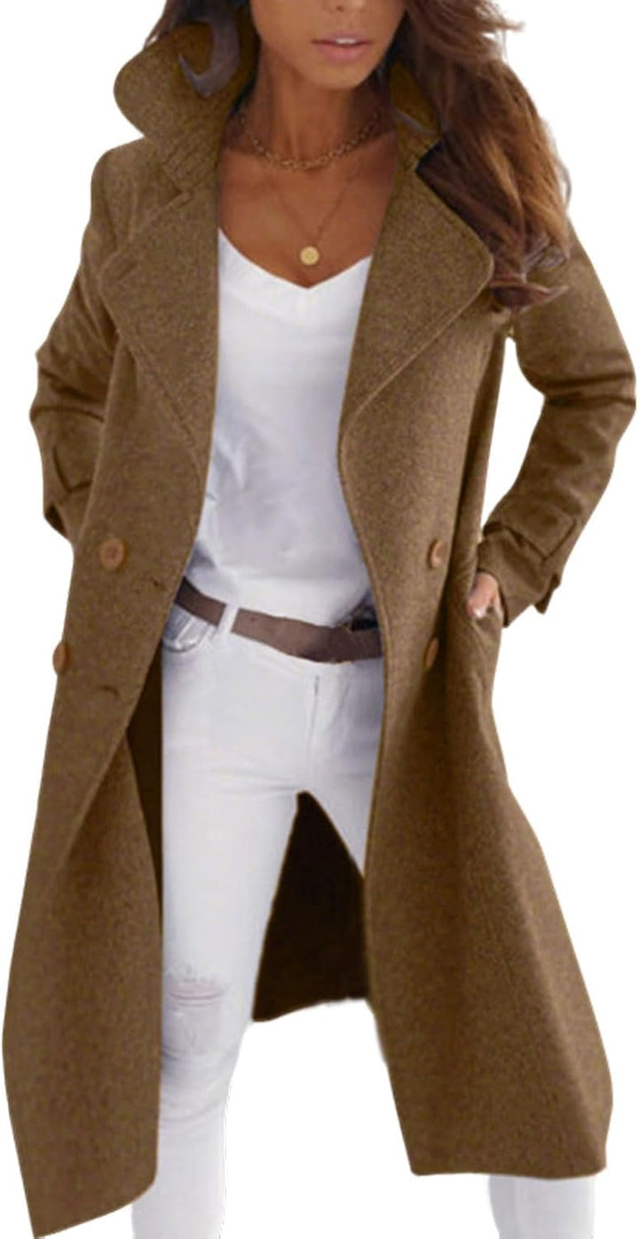 CHARTOU Women Elegant Double Breast Wool Blend Pea Coat Winter Long Coats Jacket Overcoat