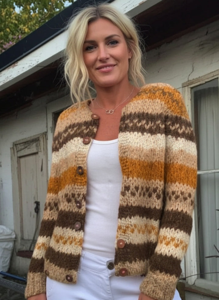 Colette – Stripe Color Block Print Buttoned Cardigan Sweater