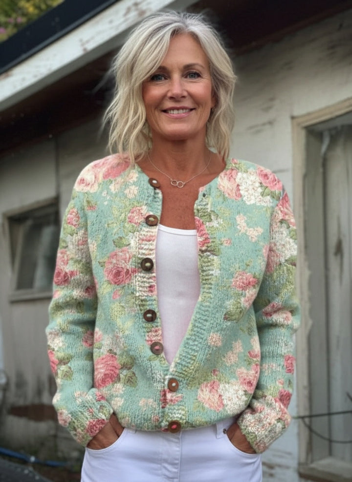 Rosalie – Fresh Retro Flowers Print Buttoned Cardigan Sweater